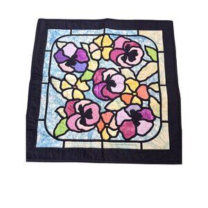 Vintage 1996 Handmade Quilt Wall Hanging "Summer Garden" Stained Glass Pansy Des